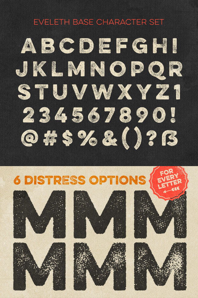O-design Eveleth Letterpress Font Family 16 Fonts