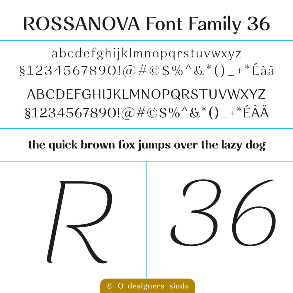 O-design Rossanova Font Family of 36 Elegant Typefaces