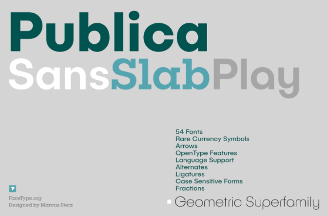 O-design Geometric Publica PLAY SANS SLAB Superfamily of 54 Fonts