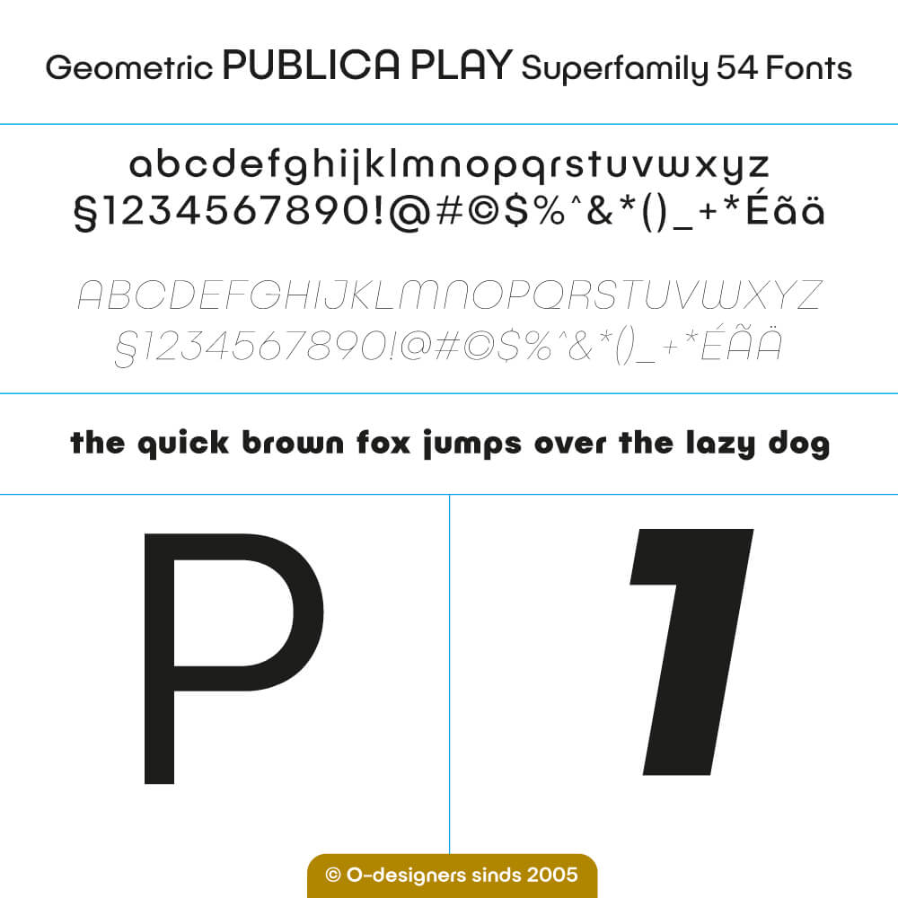 O-design Geometric Publica PLAY Superfamily of 54 Fonts